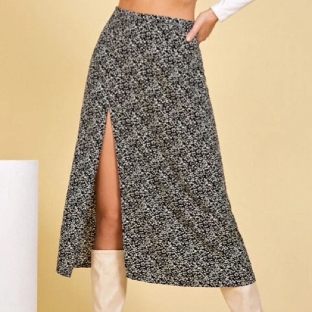 Black floral maxi skirt
